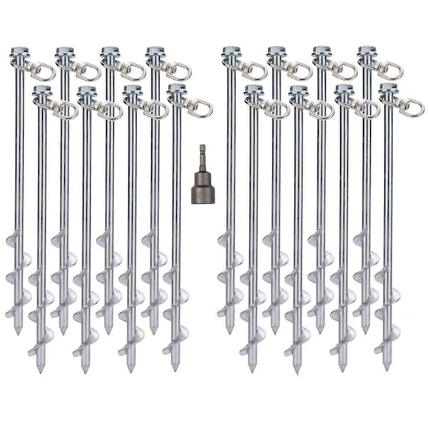 16 Pieces 12 in. Ground Anchors Screw in, Earth Anchors with Drill Bit, Heavy Duty Ground Stakes