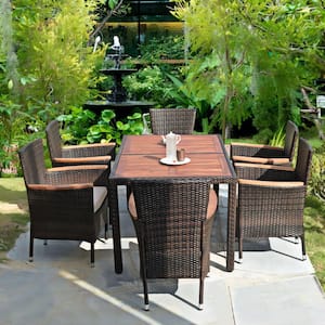 7-Piece Wicker PE Rattan Outdoor Dining Set with Beige Cushions