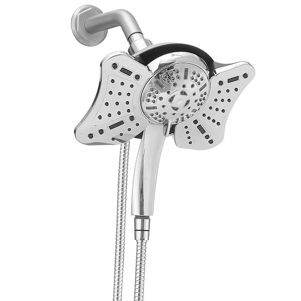 BWE 9-Spray Wall Mount Dual Shower Head and Handheld Shower Head Shower Faucet 1.8 GPM in Polished Chrome