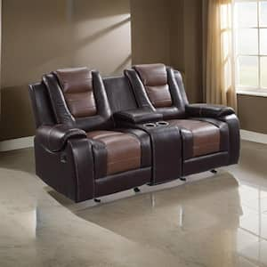 76 in. Pillow Top Arm Faux Leather Rectangle Recliner Loveseat Sofa in Brown