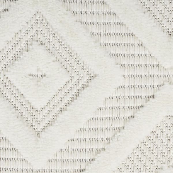 Ivory, White 9 ft. x 12 ft. Woven Abstract Polyester Rectangle Indoor/Outdoor Area Rug