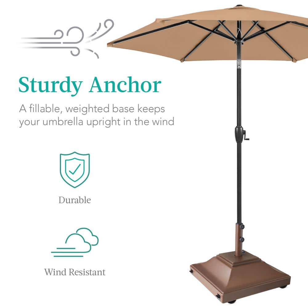 Brown Heavy-Duty Concrete Mobile Umbrella Base with Wheels