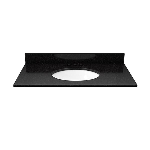 Solieque 31 in. Granite Vanity Top in Black Galaxy with White Basin