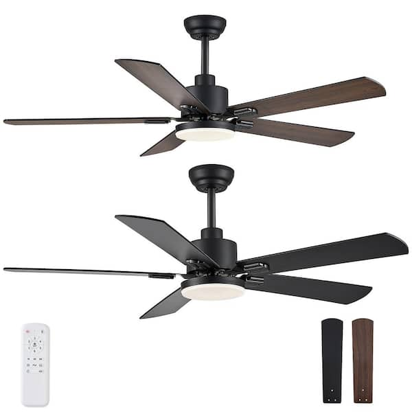 2-Pack 52 in. Indoor Matte Black 3-Colors LED Ceiling Fan with Dual-Finish Blades and Light Kit and Remote control