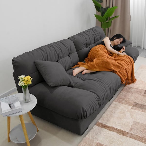 89 in. Armless Loveseat Modular 2-Piece Microfiber Modern Couch with Cozy Cushion Cloud Sectional Sofa in Gray