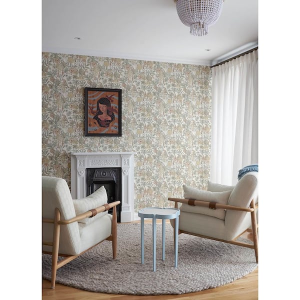 Goldfinch Peach Beige Birds and Blooms Wallpaper