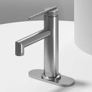 Sterling Single Handle Single-Hole Bathroom Faucet Set with Deck Plate in Brushed Nickel