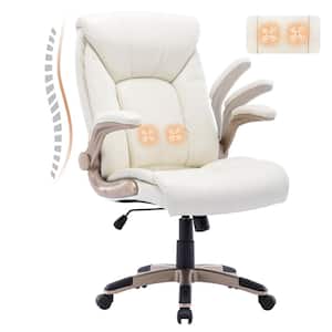White Faux Leather Large and High Desk Chair with Executive Chair with 2-point Massage Function