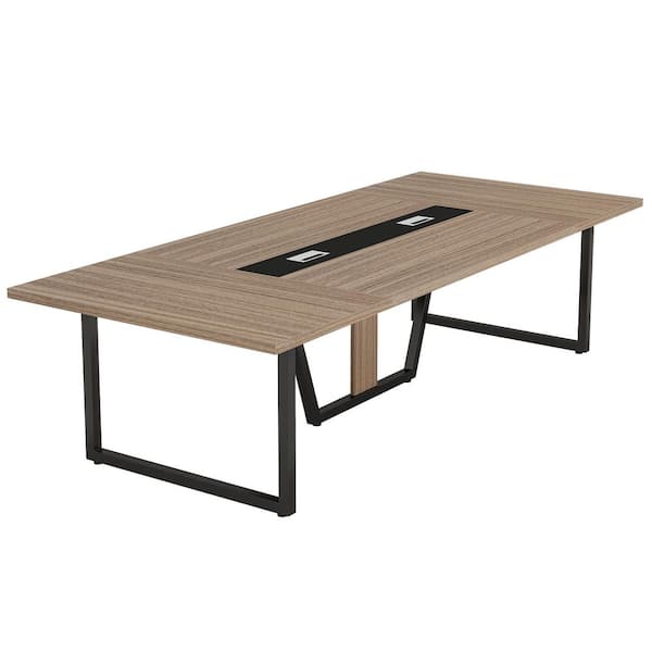 94.49 in. Rectangular Light Brown Wood Computer Desk with Strong Metal Frame