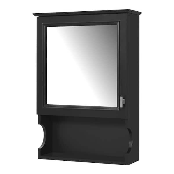 20 in. W x 28.74 in. H Black Rectangular Wood Medicine Cabinet with Mirror and 3-Shelf for Bathroom