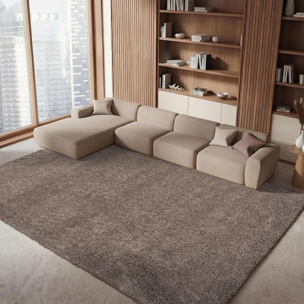 August Shag 2 ft. x 3 ft. Taupe Solid Color Area Rug