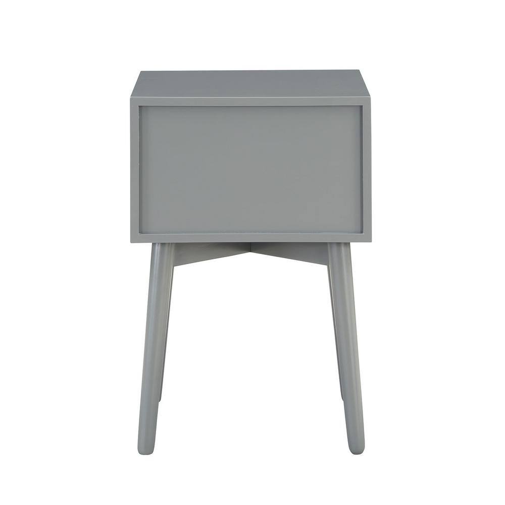Gray Mid-Century Modern 2-Drawer Rubberwood Nightstand