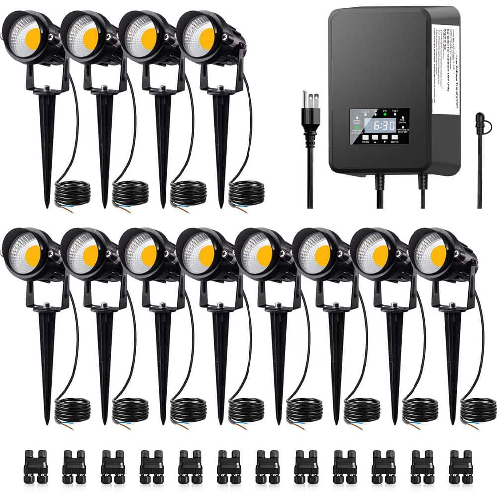 12-Pack Aluminum LED Landscape Spotlights with 300-Watt Transformer Waterpr