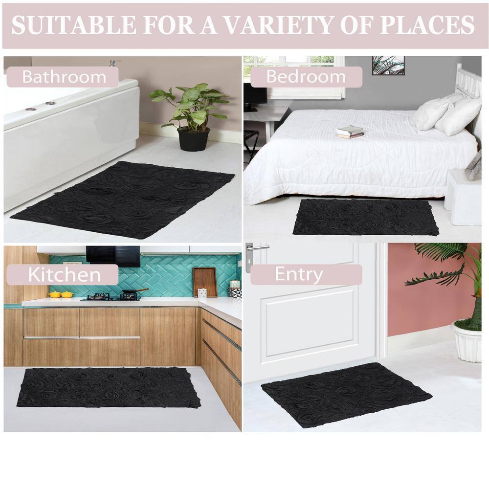 Modesto Black Cotton Tufted 3-Piece Bath Rug Set