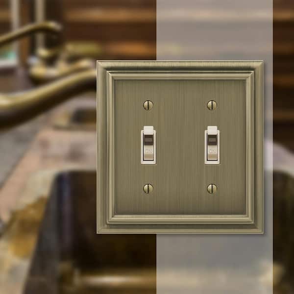 Continental 2 Gang Toggle Metal Wall Plate - Brushed Brass