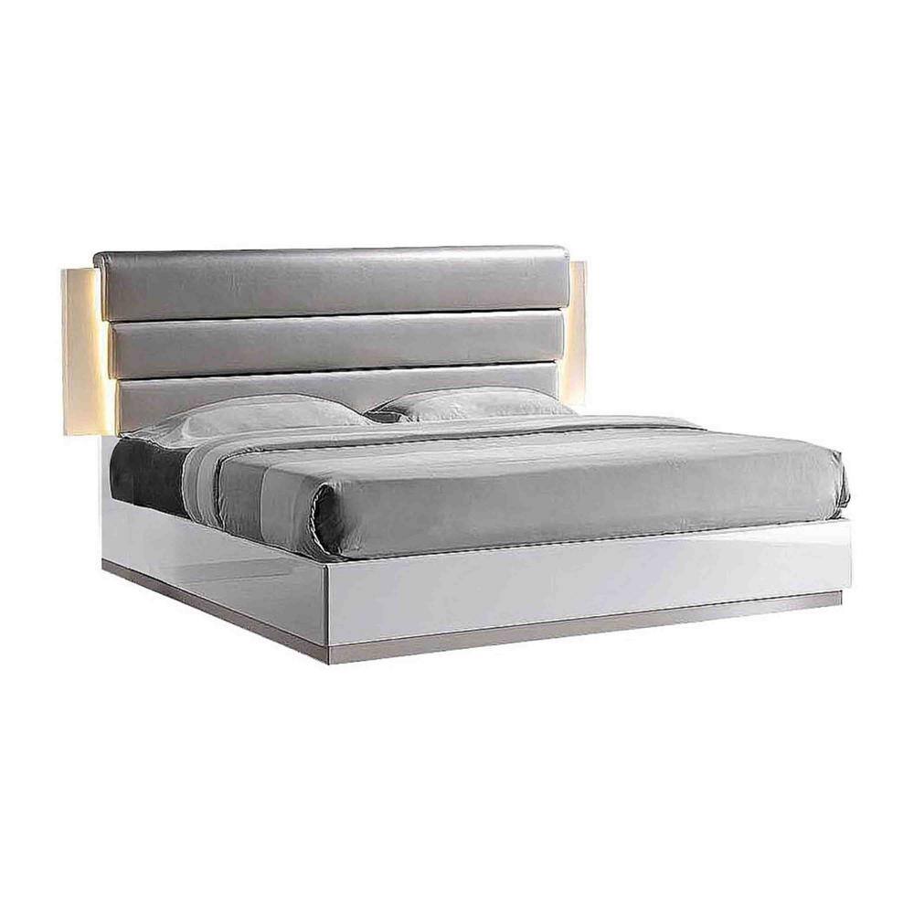 Florence King White and Gray Upholstered Wood Platform Bed