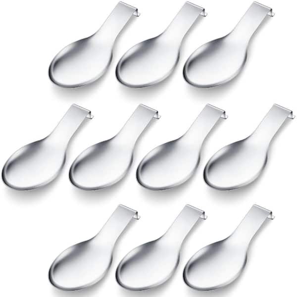 Stainless Steel Silver Spoon Rest Set of 6 Large 9.6 in by 3.8 in Countertop Utensil Holders