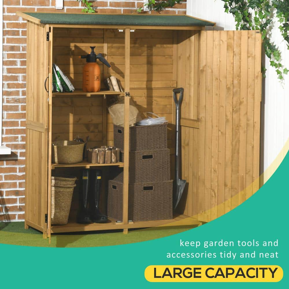 Natural Fir Wood Outdoor Storage Cabinet with Shelves and Lockable Doors