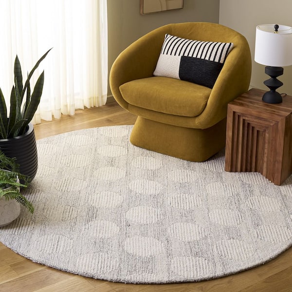 Metro 6 ft. x 6 ft. Gray/Ivory Polka Dot Round Rug