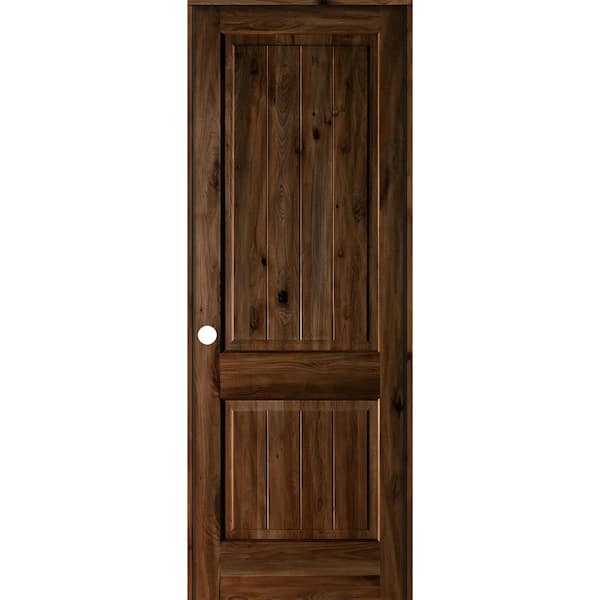 Krosswood Doors 36 in. x 96 in. Knotty Alder 2 Panel Right-Hand Square Top V-Groove Provincial Stain Wood Single Prehung Interior Door