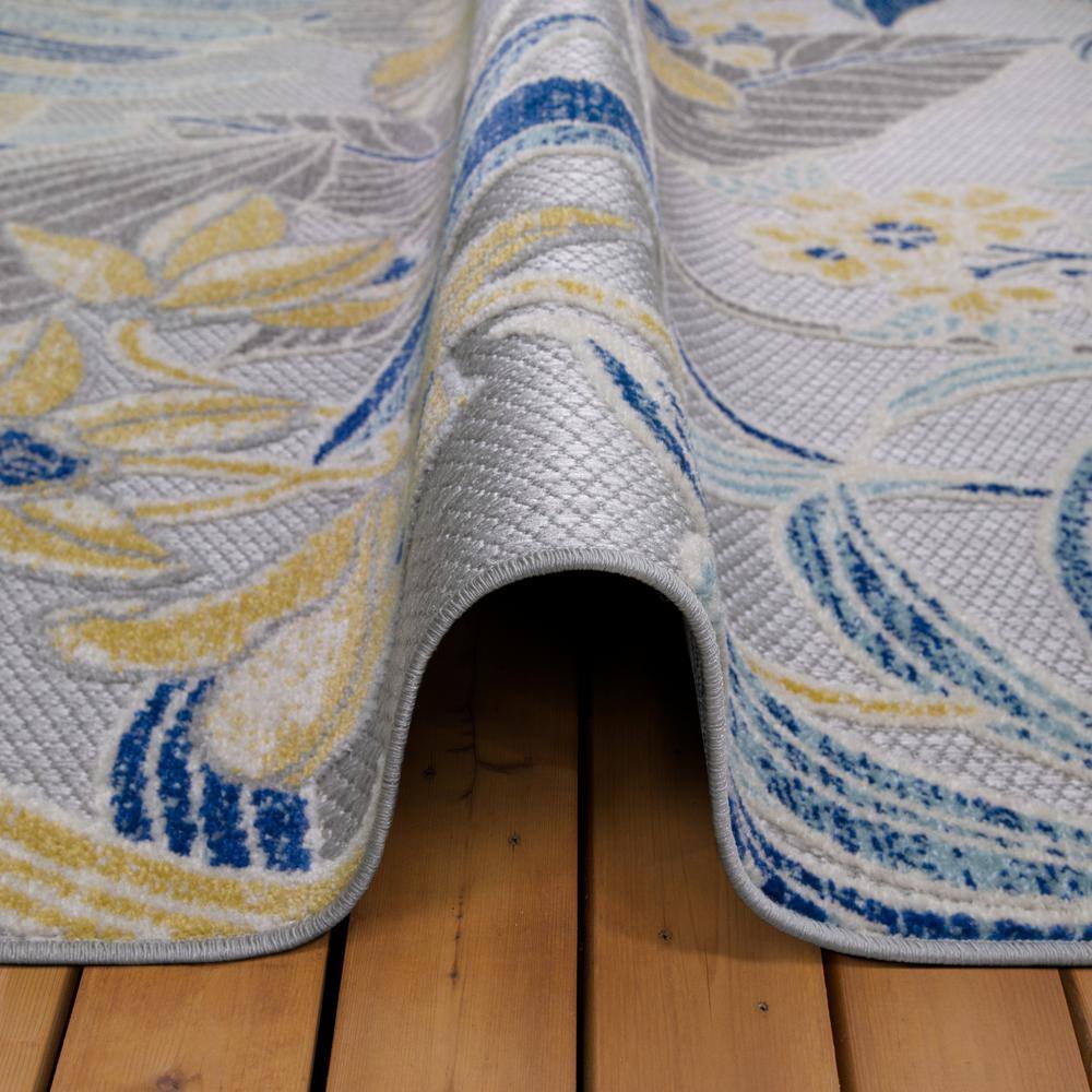 Blue Floral 3' x 5' Reversible Synthetic Area Rug