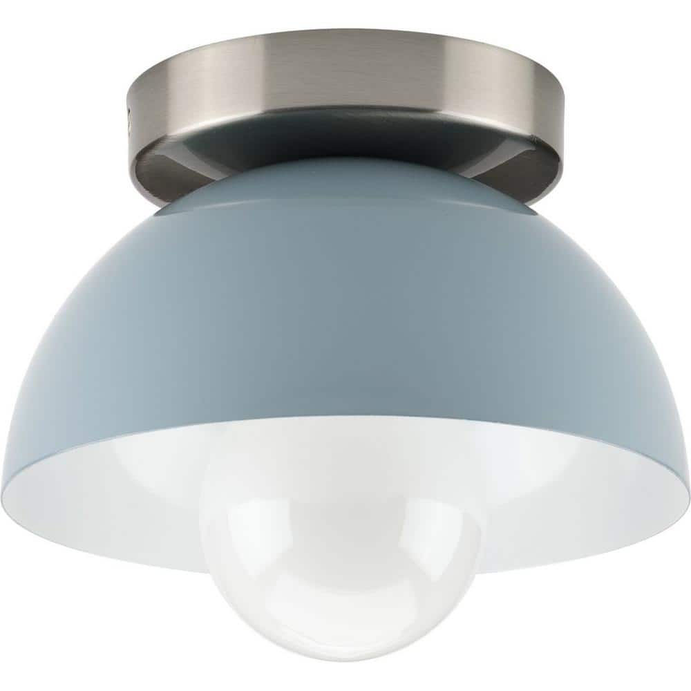 Eva Coastal Blue Glass Flush Mount Light with Brushed Nickel Accents