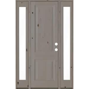 58 in. x 96 in. Rustic Knotty Alder Left-Hand/Inswing Clear Glass Grey Stain Square Top Wood Prehung Front Door