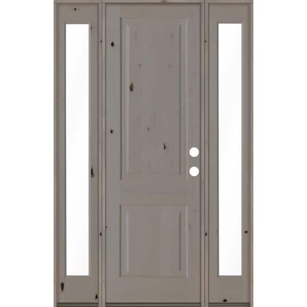Krosswood Doors 58 in. x 96 in. Rustic Knotty Alder Left-Hand/Inswing Clear Glass Grey Stain Square Top Wood Prehung Front Door