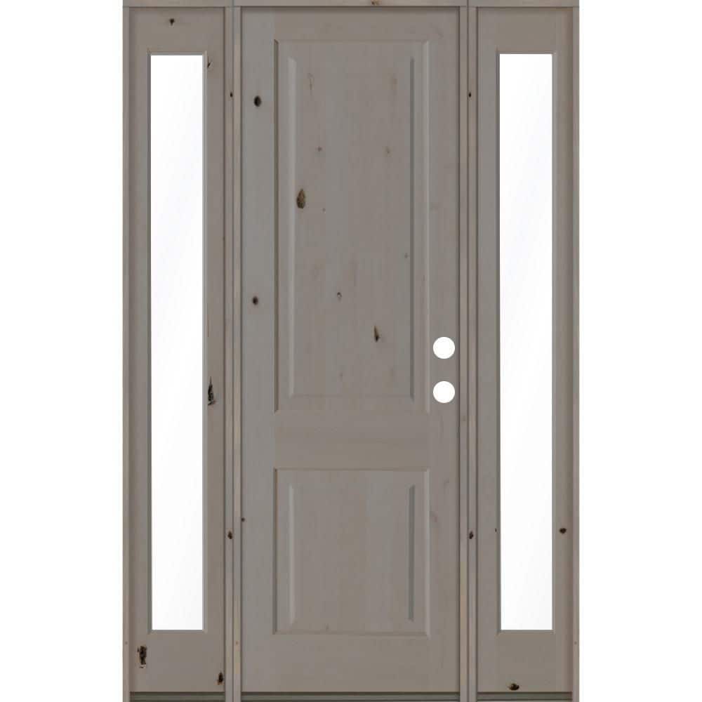 60 in. x 96 in. Rustic Knotty Alder Left-Hand/Inswing Clear Glass Grey Stain Square Top Wood Prehung Front Door price history on PriceWatchPro