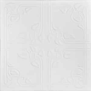 Ivy Leaves Plain White 1.6 ft. x 1.6 ft. Decorative Foam Glue Up Ceiling Tile (259.2 sq. ft./case)