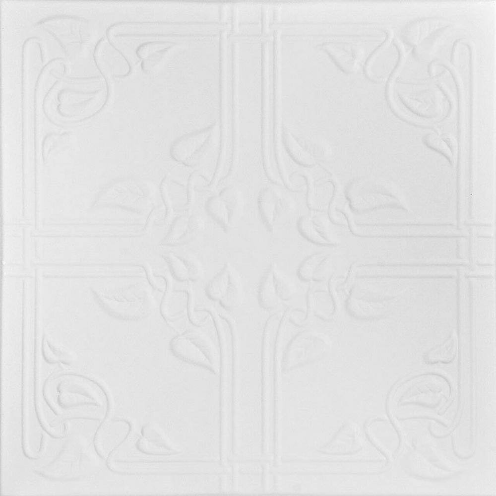 A La Maison Ceilings Ivy Leaves Plain White 1.6 ft. x 1.6 ft. Decorative Foam Glue Up Ceiling Tile (259.2 sq. ft./case)