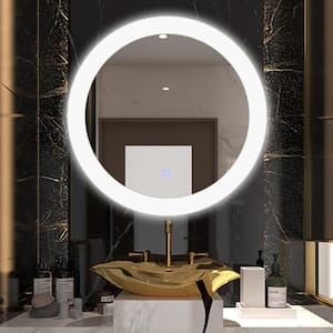 24 in. W x 24 in. H Medium Round Frameless Anti-Fog Wall LED Bathroom Vanity Mirror Lighted Mirror in Silver