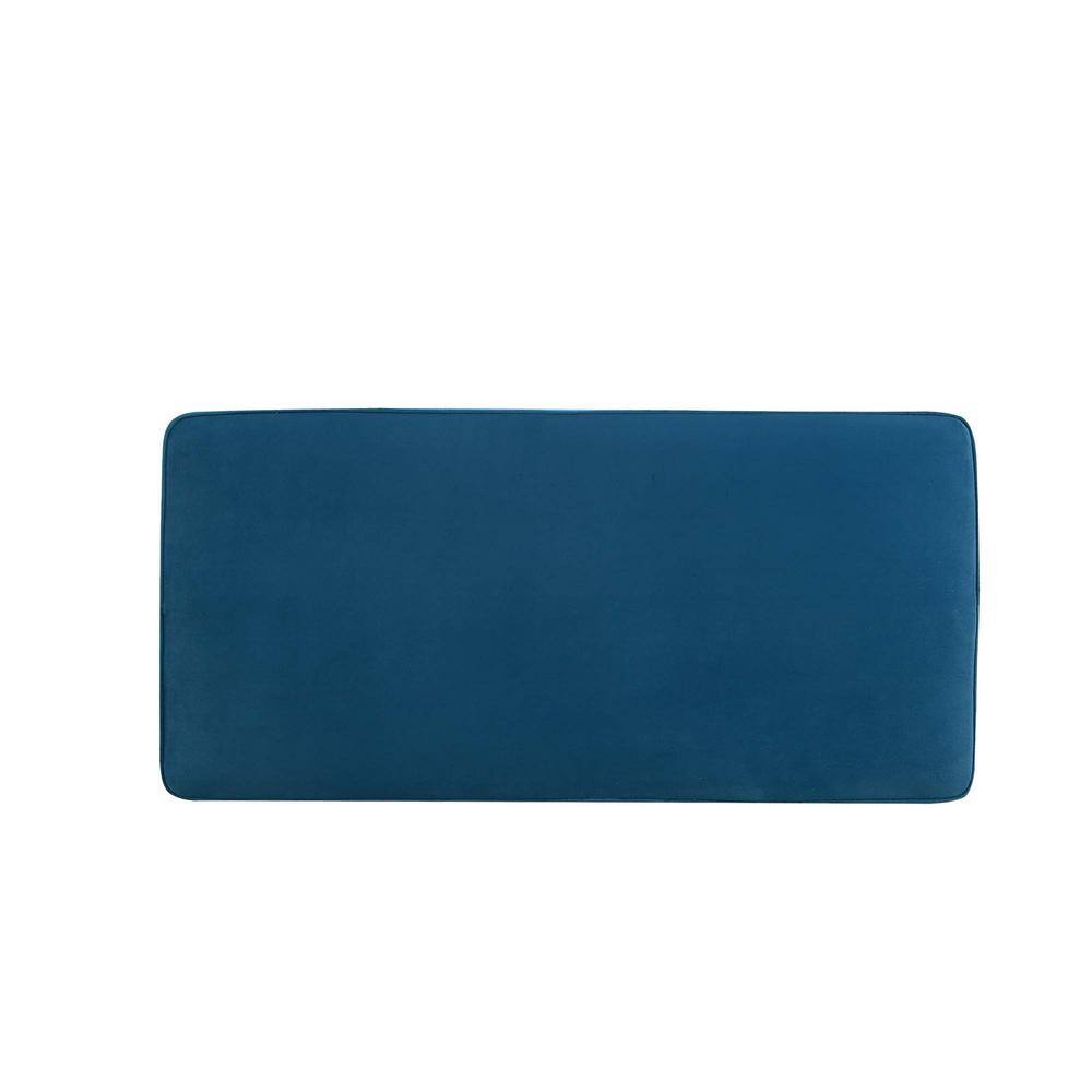 Abigail Blue Velvet Upholstered Double Ottoman with Solid Wood Frame