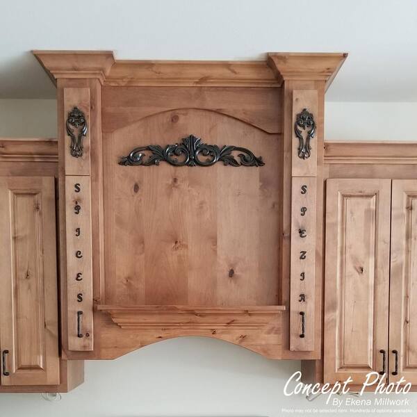 Ekena Millwork ONL13X05X01NA 13 3/4-Inch W X 5 1/2-Inch H X 1-Inch P Nadia Decorative Rose Center with Scrolls Onlay