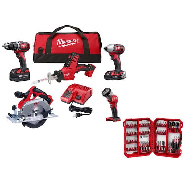 M18 18V Lith-Ion Cordless Combo Kit (5-Tool) w/ 3. 0Ah & 1. 5Ah Battery, Charger, Tool Bag, & Screw Driver Bit Set