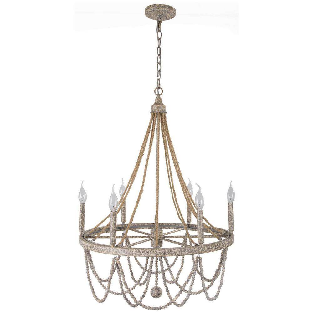 Rustic 6-Light Distressed Granite Beaded Candlestick Chandelier for Living Room with No Bulb Included price history on PriceWatchPro