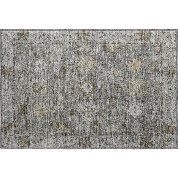 Mayfield Premium Machine Washable Abstract AMF2051 Pewter 2 ft. x 3 ft. Accent Rug