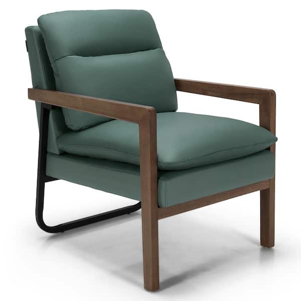 Costway Modern Green Leathaire Fabric Accent Armchair Lounge Chair with Rubber Wood Legs and Steel Bracket