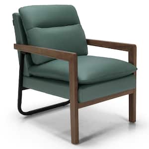 Modern Green Leathaire Fabric Accent Armchair Lounge Chair with Rubber Wood Legs and Steel Bracket