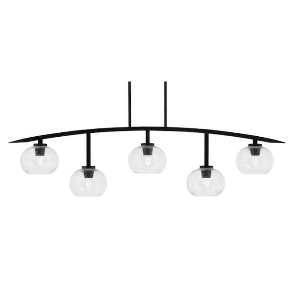 Unbranded Siena 5-Light Matte Black Billiard-Light with Clear Bubble Glass Shades
