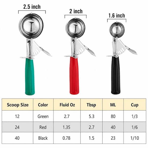 Numhew 3-Piece 18/8 Stainless Steel Cookie Scoop Set Multi-Colored