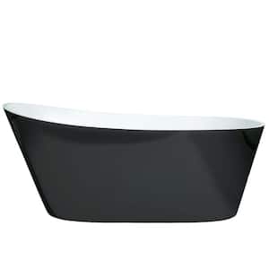 59 in. Anti-Clogging Acrylic Flatbottom Freestanding Non Whirlpool Soaking Bathtub in Black