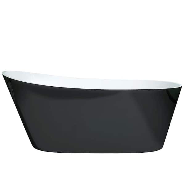 Magic Home 59 in. Anti-Clogging Acrylic Flatbottom Freestanding Non Whirlpool Soaking Bathtub in Black