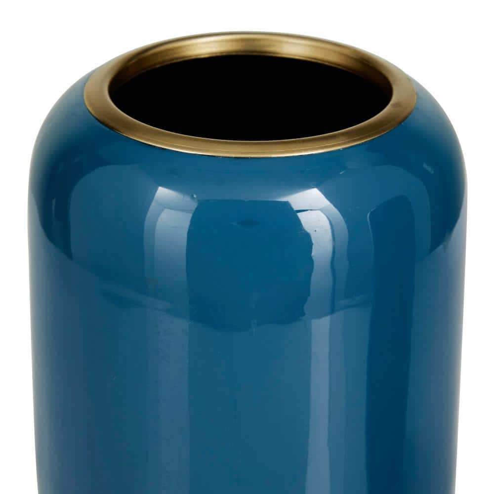 Blue Solid Polished Metal Round Vase Set of 2 - Modern Indoor Decor