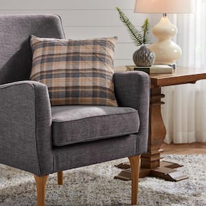 Beige Plaid 18 in. x 18 in. Square Decorative Throw Pillow