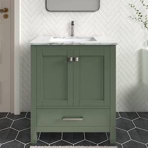 Anneliese 30 in. W x 21 in. D x 35 in. H Single Sink Freestanding Bath Vanity in Forest Green with Carrara Marble Top