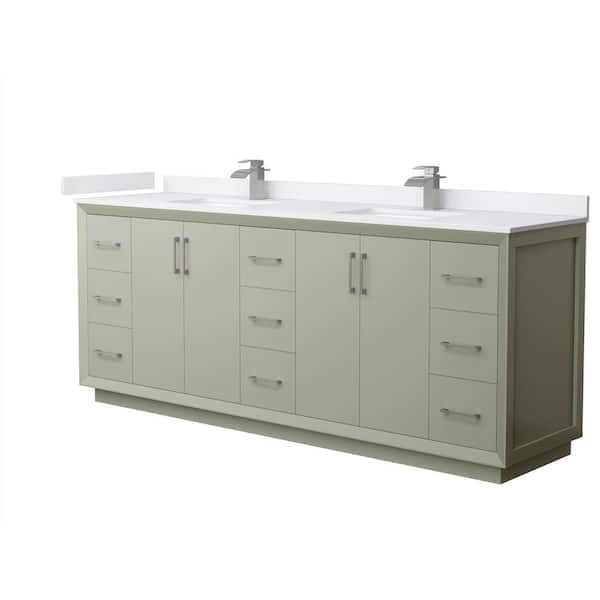 Wyndham Collection Strada 84 in. W x 22 in. D x 35 in. H Double Bath Vanity in Light Green with White Cultured Marble Top