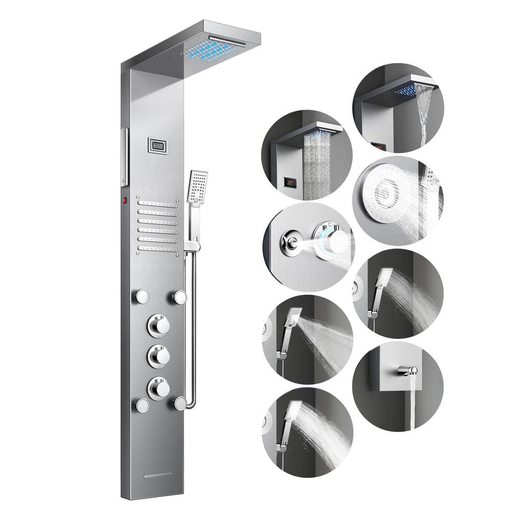 47 in. 6-Jet LED Rainfall, Waterfall Modesand Shower Panel System with Mass