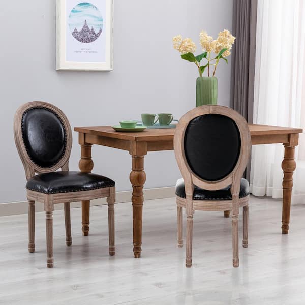 GOJANE Black Upholstered French Dining Chair with Rubber Legs PU