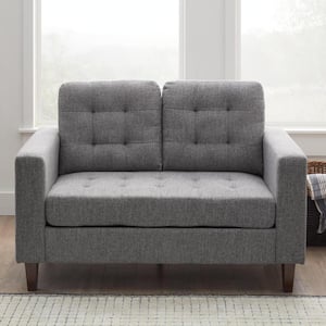 Brynn 60 in. Light Gray Polyester Upholstered 2 Seat Square Arm Loveseats with Buttonless Tufting